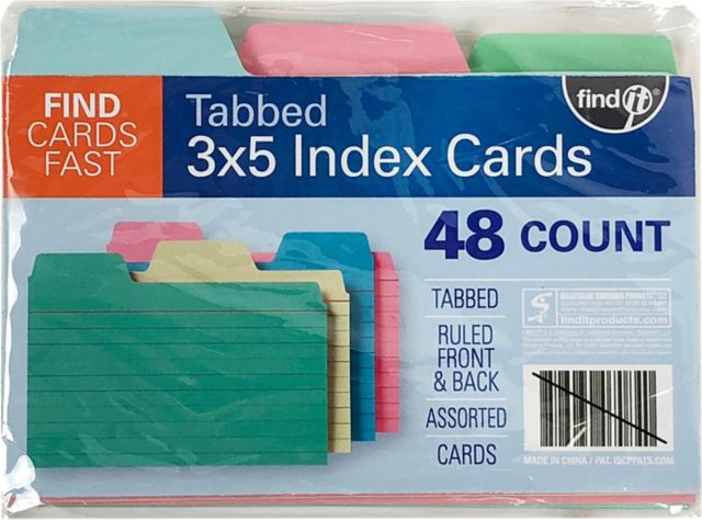Find It  3  x 5  Tabbed Index Cards  Narrow Ruled  Assorted Colors  48 Piece